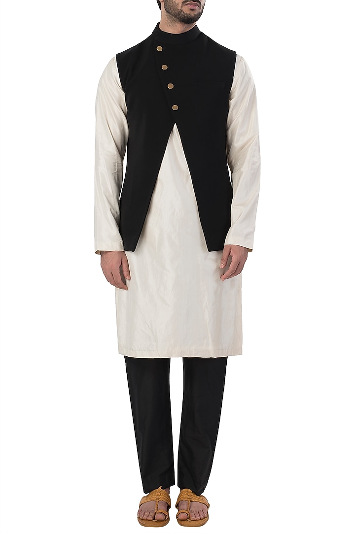 Black cross over nehru jacket available only at Pernia's Pop Up Shop.