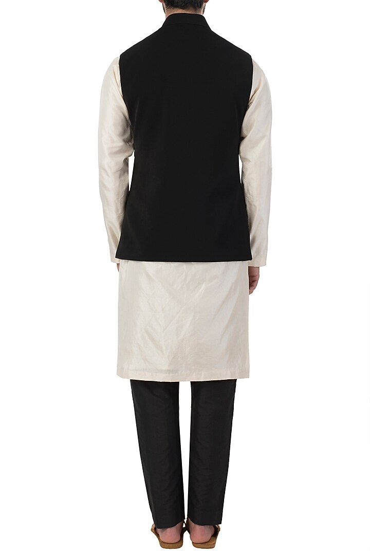 Black cross over nehru jacket available only at Pernia's Pop Up Shop.