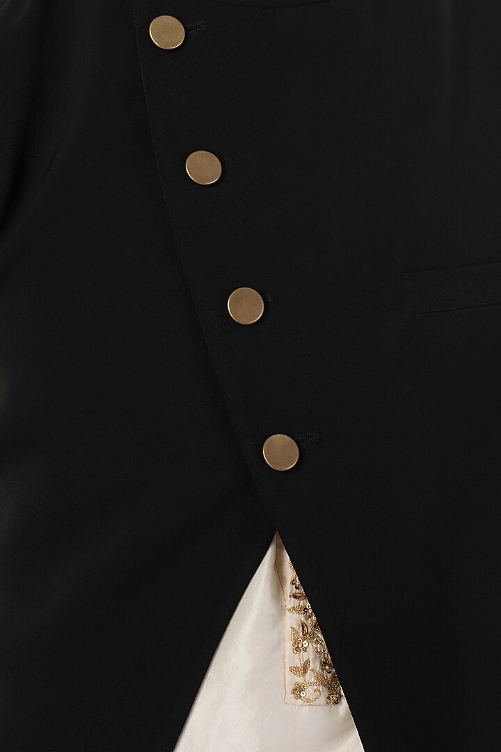 Black cross over nehru jacket available only at Pernia's Pop Up Shop.