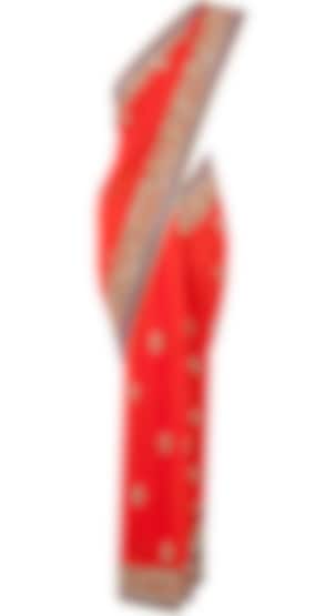 Orange zardozi embroided sari available only at Pernia's Pop-Up Shop.