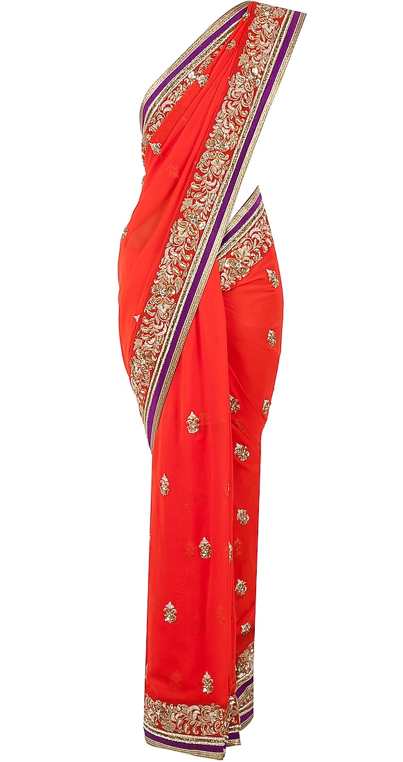 Orange zardozi embroided sari available only at Pernia's Pop-Up Shop.