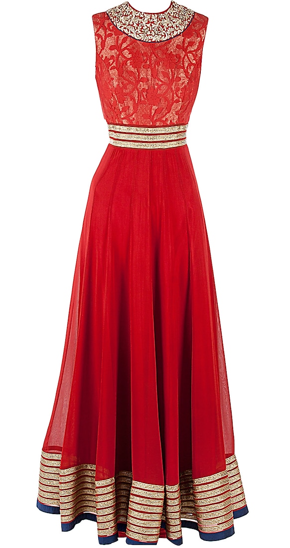 Red floor length anarkali available only at Pernia's Pop-Up Shop.