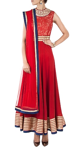 Red floor length anarkali by SVA BY SONAM & PARAS MODI
