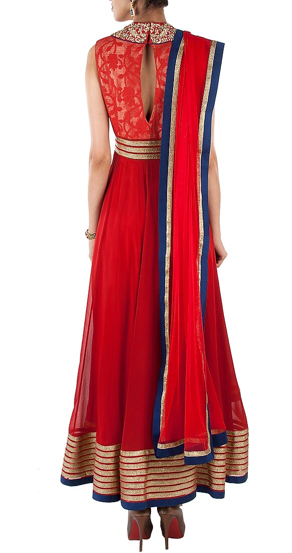 Red floor length anarkali available only at Pernia's Pop-Up Shop.