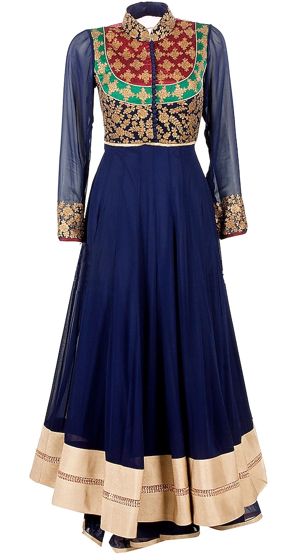 Blue maharani neckline anarkali by SVA BY SONAM & PARAS MODI