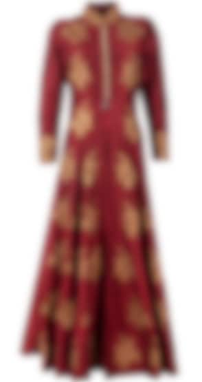 Red and blue cape gown anarkali by SVA BY SONAM & PARAS MODI