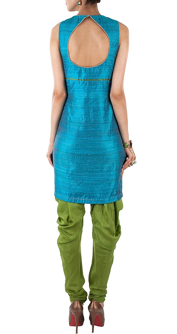 Blue potli buttons kurta available only at Pernia's Pop-Up Shop.