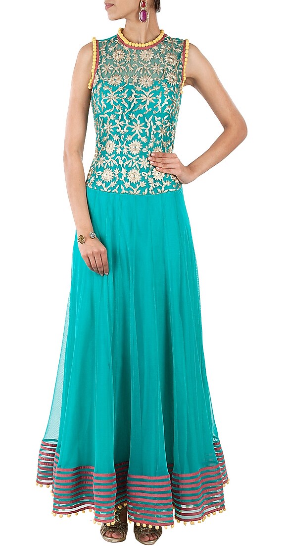 Sea green double layer anarkali available only at Pernia's Pop-Up Shop.
