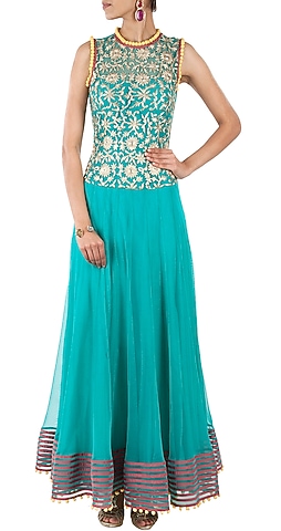 Sea green double layer anarkali by SVA BY SONAM & PARAS MODI