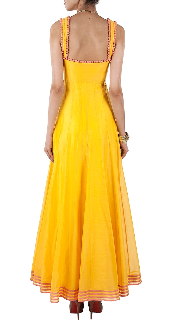 Yellow chanderi floor length anarkali available only at Pernia's Pop-Up Shop.