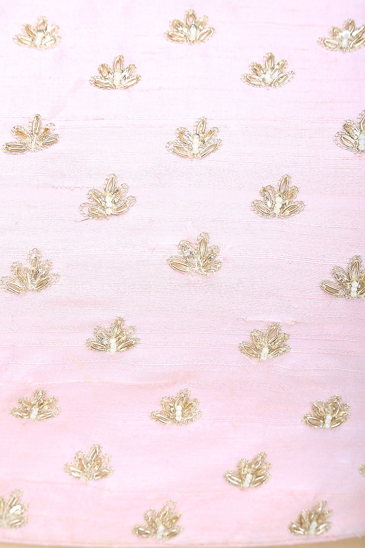Baby pink and gold floral embroidered lehenga set available only at Pernia's Pop Up Shop.