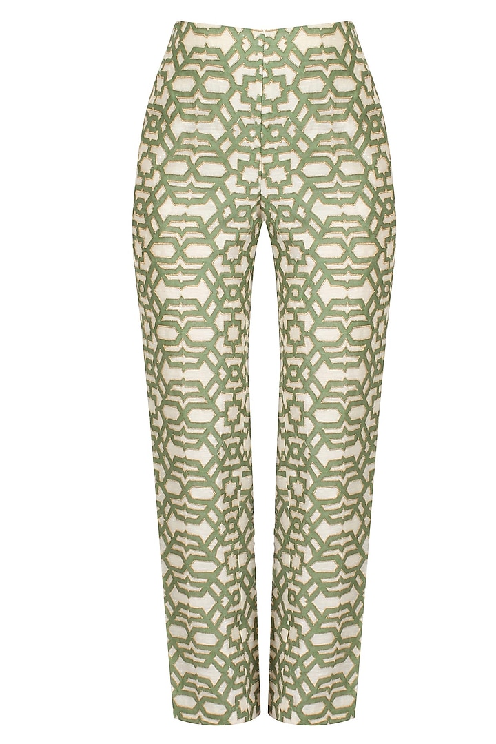 Olive Printed Zari Embroidered Pants by SVA BY SONAM & PARAS MODI