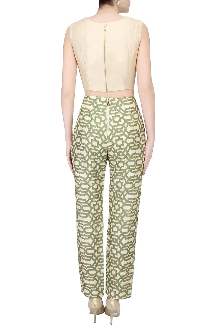 Olive printed zari embroidered pants available only at Pernia's Pop Up Shop.