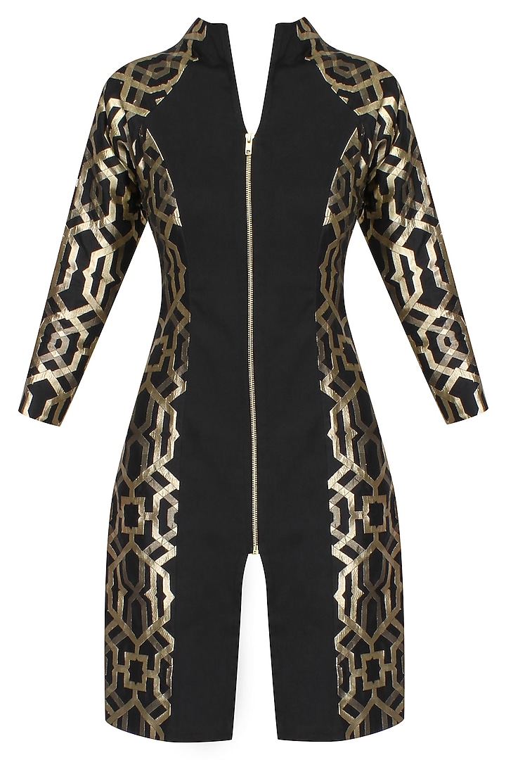 Black and gold brocade A-line dress available only at Pernia's Pop Up Shop.