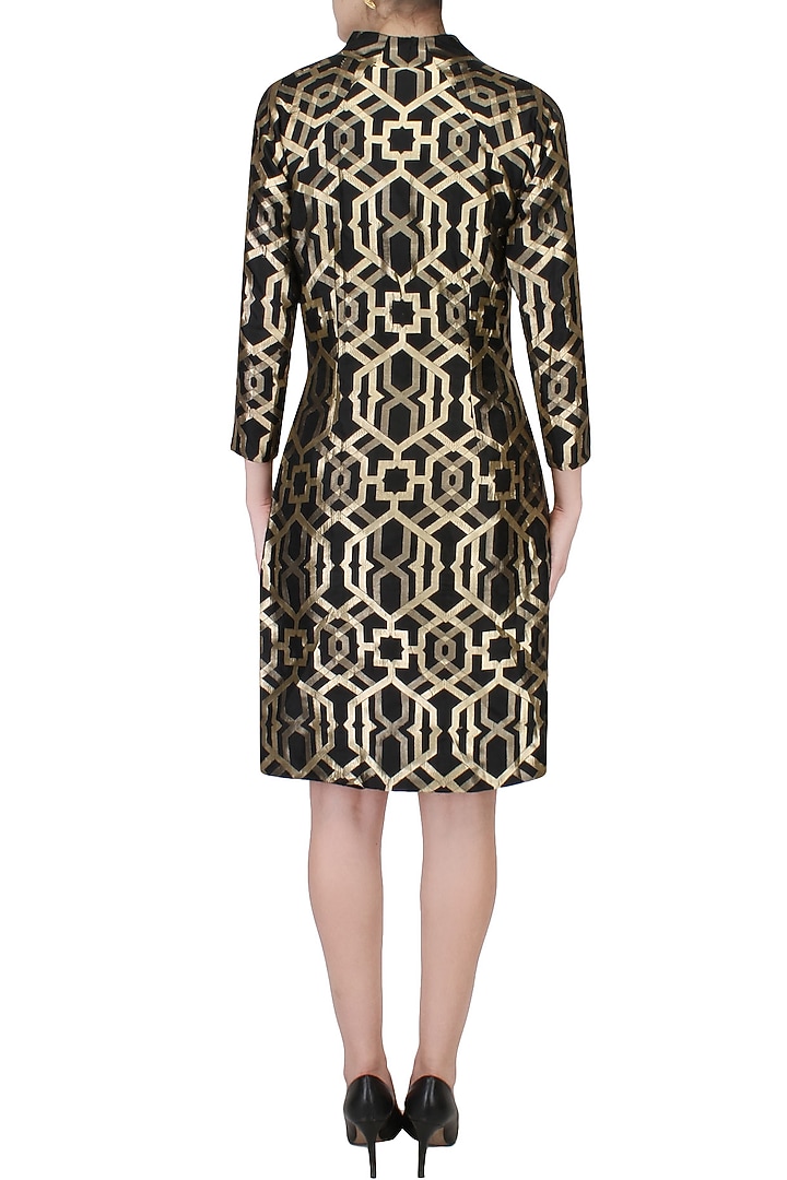 Shona Bold Elegance Brocade Dress With Matching Headpiece - Black main image 1