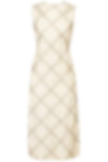 Beige Criss Cross Embroidered Calf Length Dress by SVA BY SONAM & PARAS MODI
