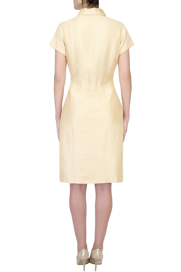 Beige and gold brocade applique work A line short dress available only at Pernia's Pop Up Shop.