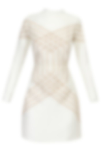 Off White And Gold Overlap Embroidered High Neck Dress by SVA BY SONAM & PARAS MODI