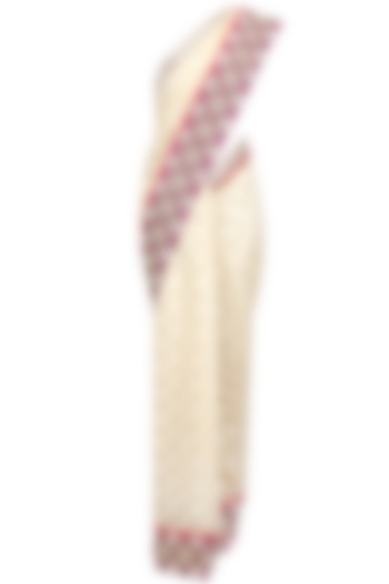 Beige and purple embroidered sari with blouse piece available only at Pernia's Pop-Up Shop.