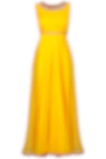 Yellow and pink embroidered pleated anarkali set available only at Pernia's Pop-Up Shop.