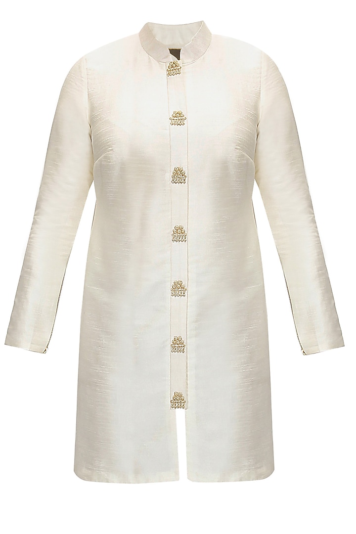 Off-white rawsilk matabor embroidered tunic available only at Pernia's Pop-Up Shop.