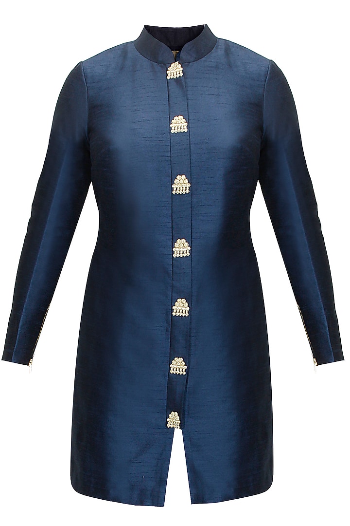 Navy matador embroidered tunic available only at Pernia's Pop-Up Shop.