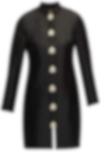 Black rawsilk matabor embroidered tunic available only at Pernia's Pop-Up Shop.