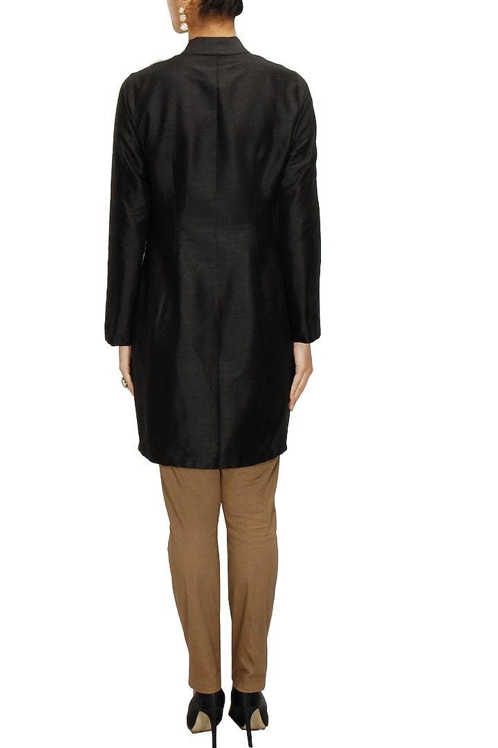 Black rawsilk matabor embroidered tunic available only at Pernia's Pop-Up Shop.