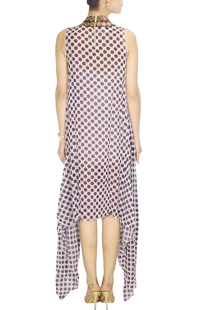 Beige and purple embroidered star print asymmetrical tunic available only at Pernia's Pop Up Shop.