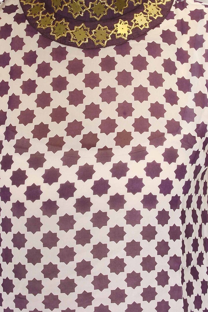 Beige and purple embroidered star print asymmetrical tunic available only at Pernia's Pop Up Shop.