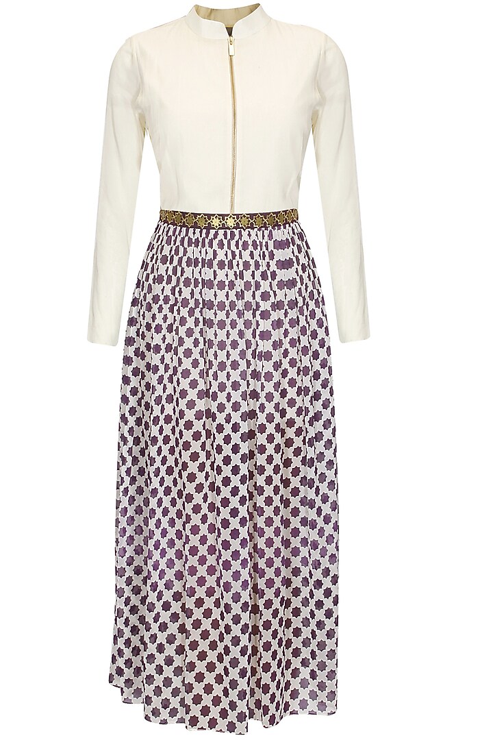 Beige and purple star print dress available only at Pernia's Pop Up Shop.