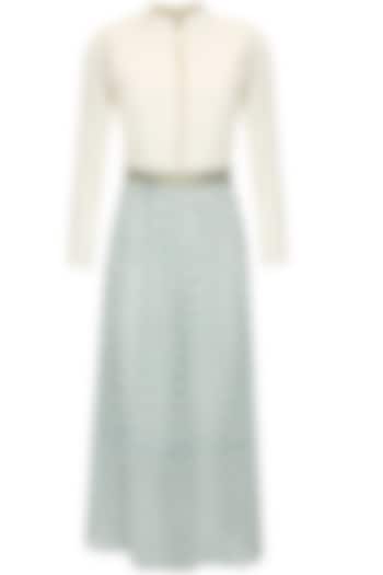 Beige and teal star print dress available only at Pernia's Pop Up Shop.