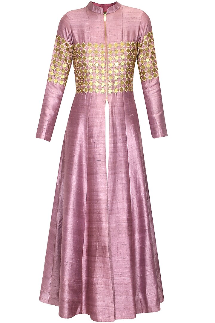 Mauve star pattern metal motifs jacket kurta with pink inner available only at Pernia's Pop Up Shop.