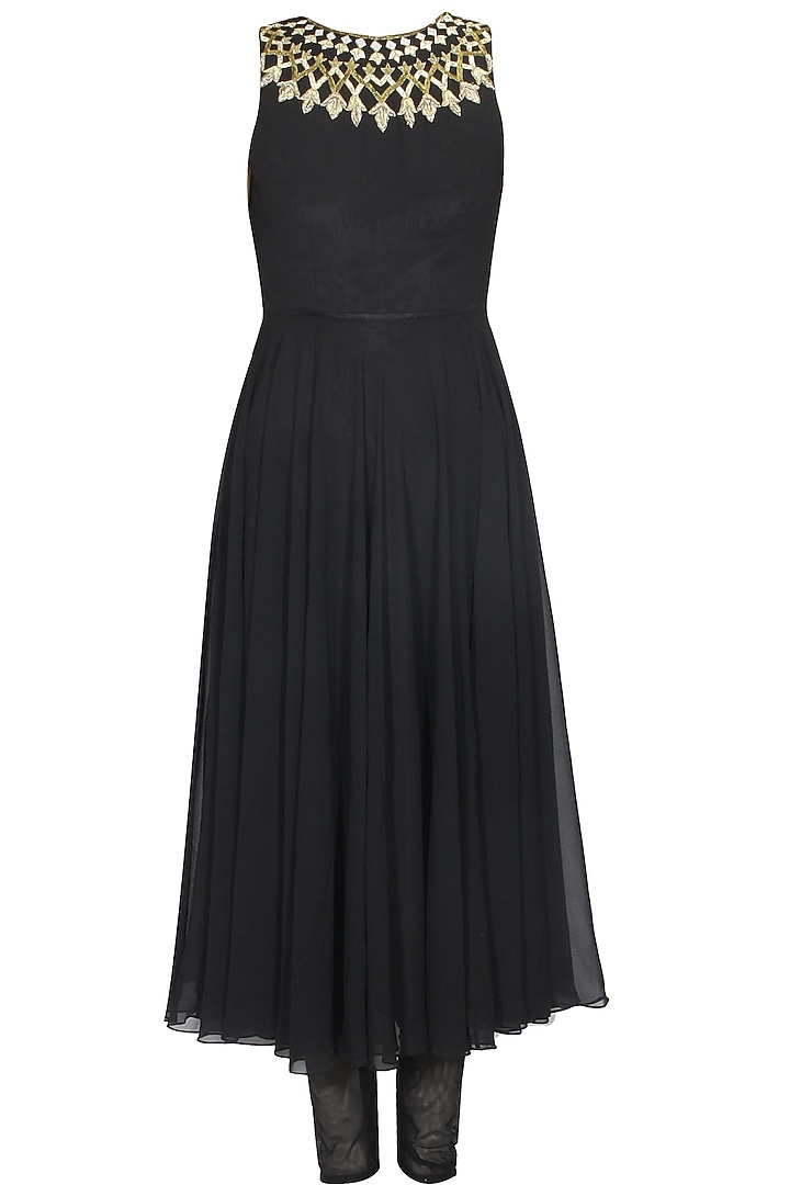 Black pitta and nakshi embroidered anarkali set available only at Pernia's Pop Up Shop.