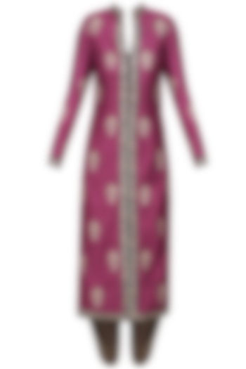 Burgundy roses embroidered kurta and cowl pants set available only at Pernia's Pop Up Shop.