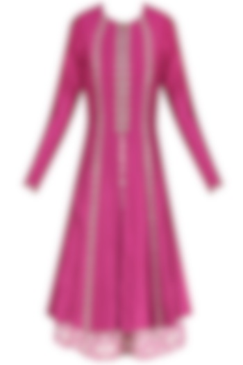 Pink embroidered jacket with geometric print inner and white palazzo pants available only at Pernia's Pop Up Shop.