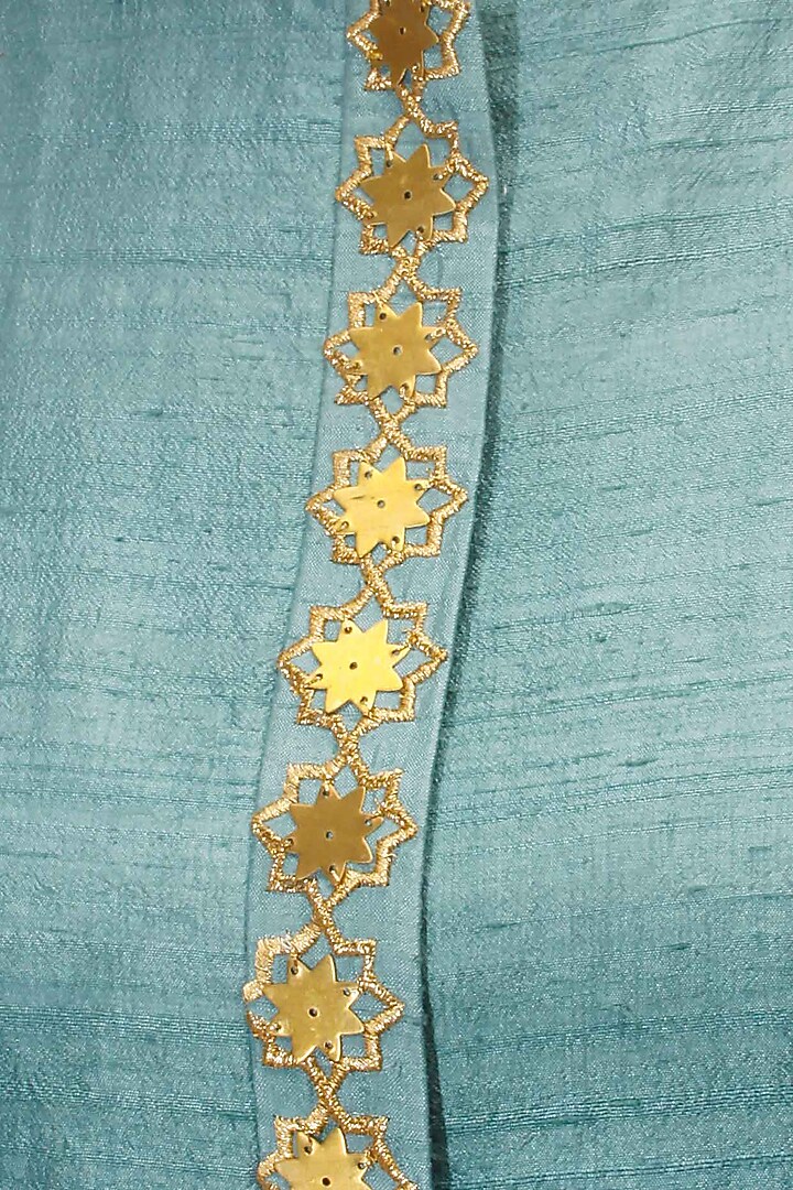 Teal star embroidered anarkali with beige star print pants available only at Pernia's Pop Up Shop.