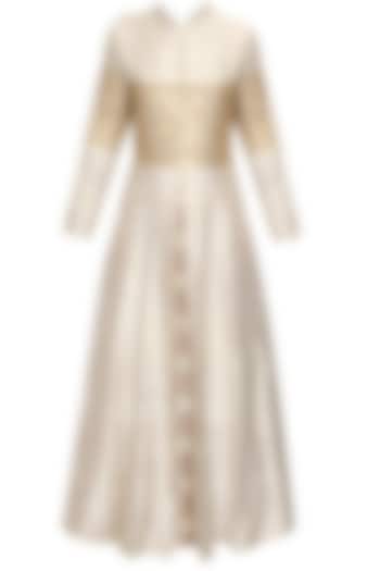 Beige star embroidered jacket kurta with beige inner gown available only at Pernia's Pop Up Shop.