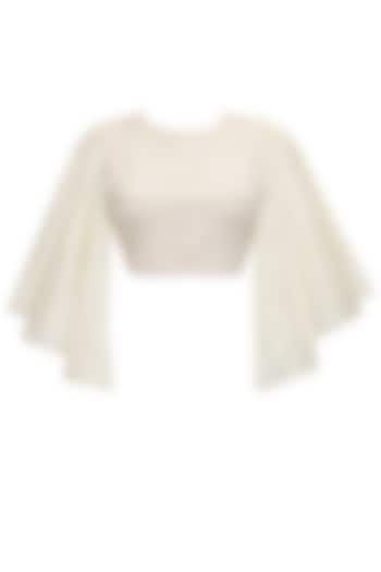Off white cutwork bell sleeves crop top by SVA BY SONAM & PARAS MODI