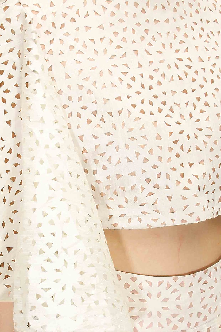 Off white cutwork bell sleeves crop top available only at Pernia's Pop-Up Shop.