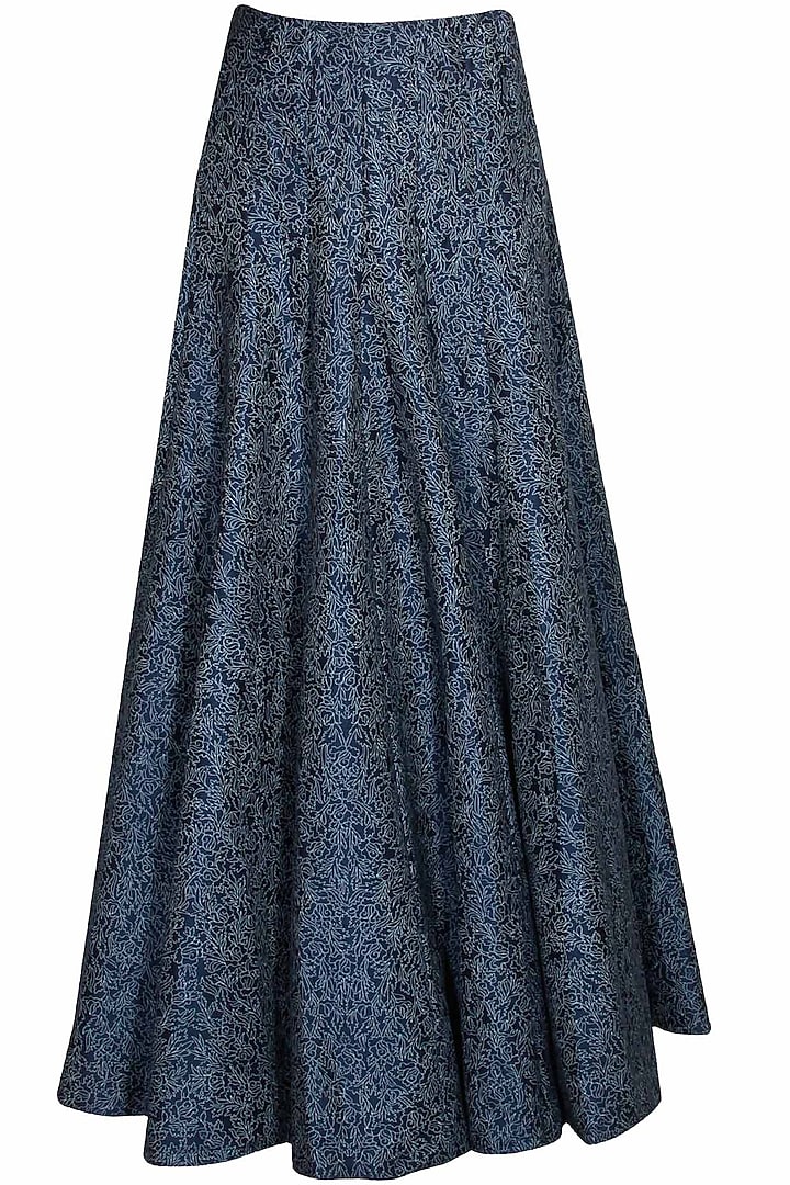 Midnight blue floral print lehenga available only at Pernia's Pop-Up Shop.