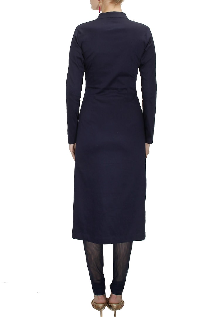 Navy blue zardosi embroidered kurta set with off white dupatta available only at Pernia's Pop-Up Shop.