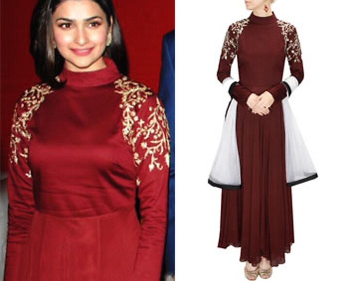Maroon pitta embroidered anarkali set with offwhite net dupatta available only at Pernia's Pop-Up Shop.