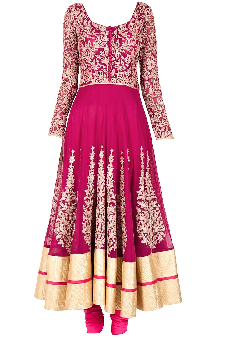 Pink Semi-Georgette Dori Embroidered Anarkali Set by SVA BY SONAM & PARAS MODI