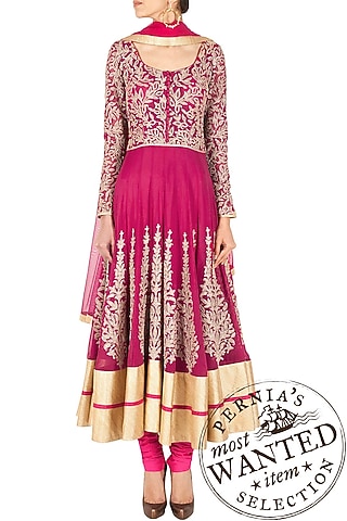 Pink Semi-Georgette Dori Embroidered Anarkali Set by SVA BY SONAM & PARAS MODI