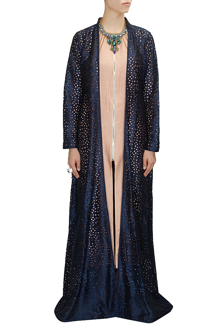 Midnight blue laser cutwork jacket available only at Pernia's Pop-Up Shop.