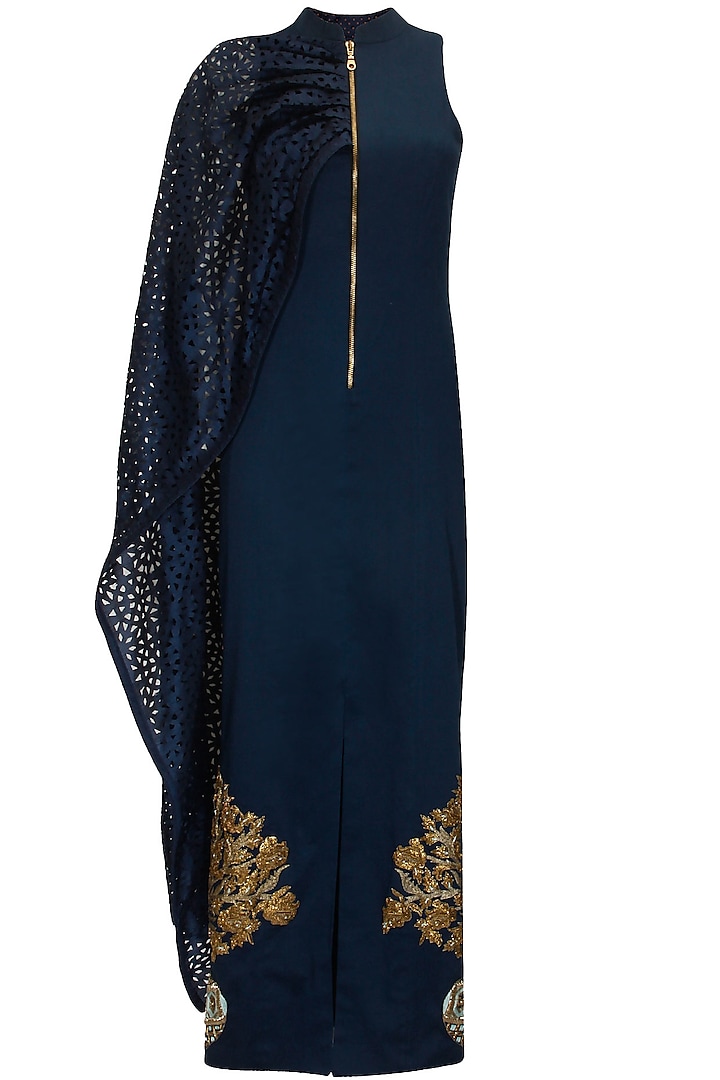 Midnight blue pot embroidered gown by SVA BY SONAM & PARAS MODI