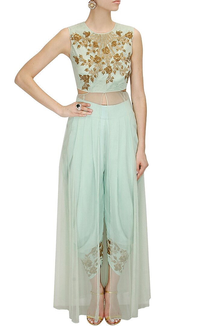 SVA by Sonam & Paras Modi's Mint Green Embroidered Crop Top with Pants