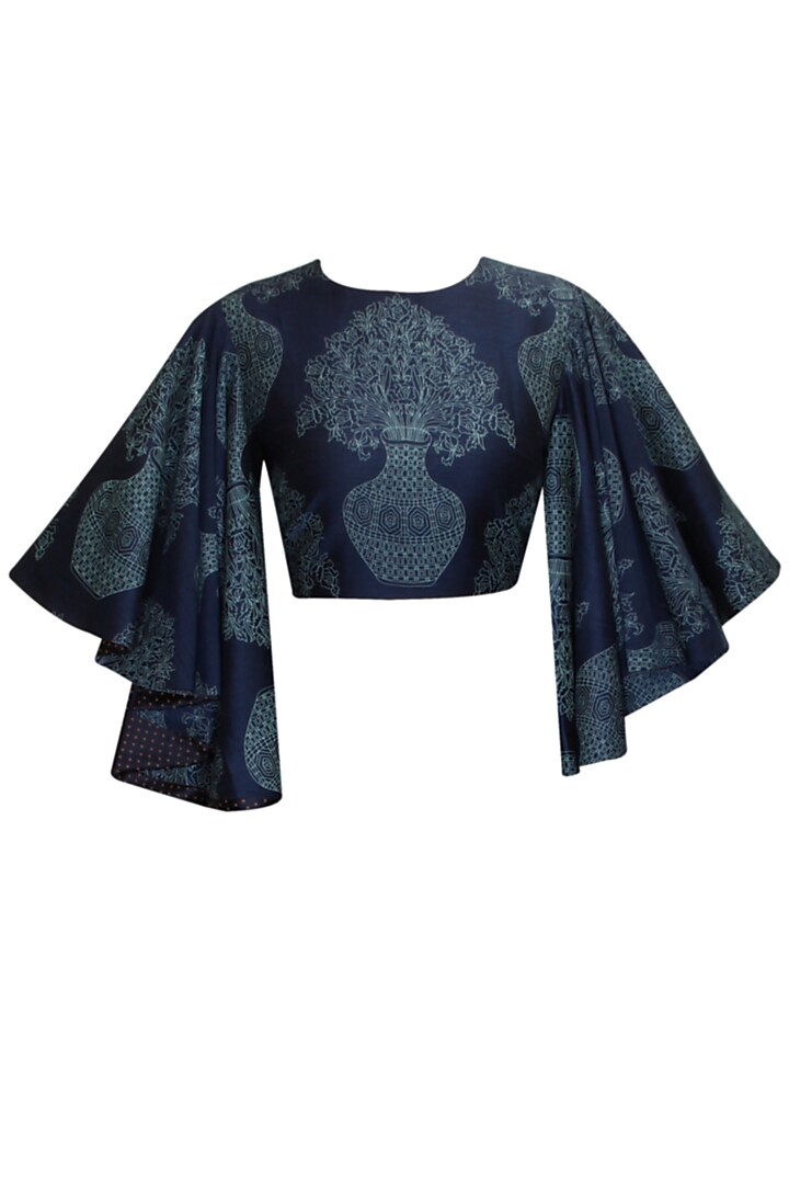Midnight blue printed crop top available only at Pernia's Pop-Up Shop.