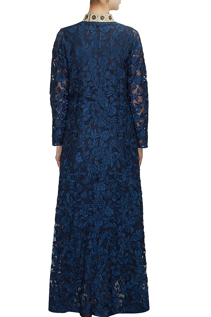 Midnight blue floral embroidered jacket available only at Pernia's Pop-Up Shop.